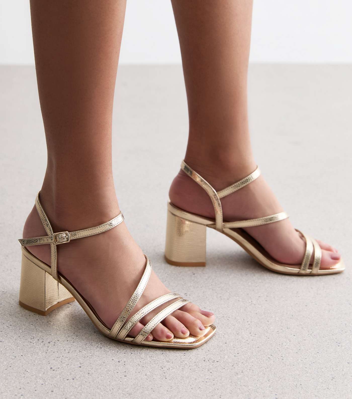 Wide Fit Gold Strappy Block Heel Sandals Image 2