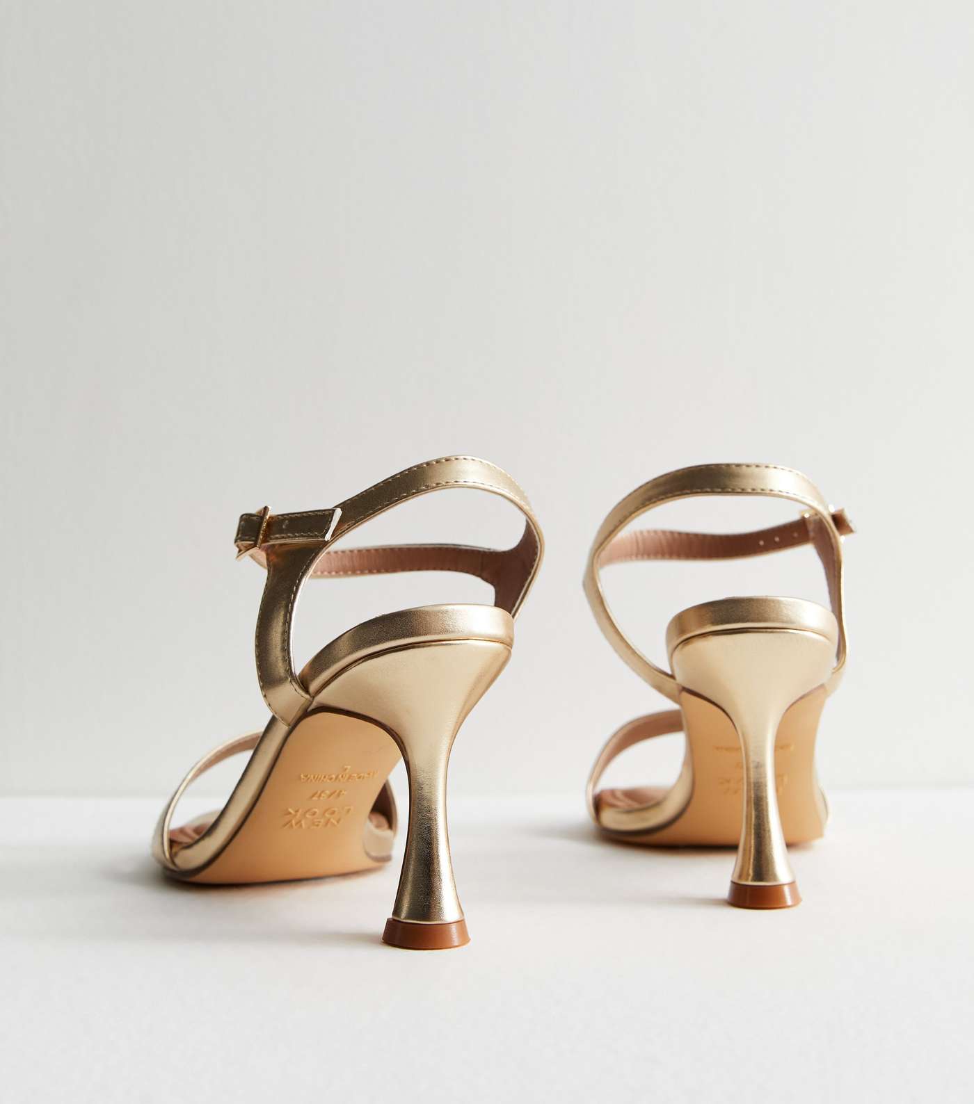 Gold Leather-Look 2 Part Stiletto Heel Sandals Image 4