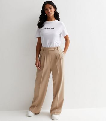 Petite Stone Wide Leg Trousers New Look