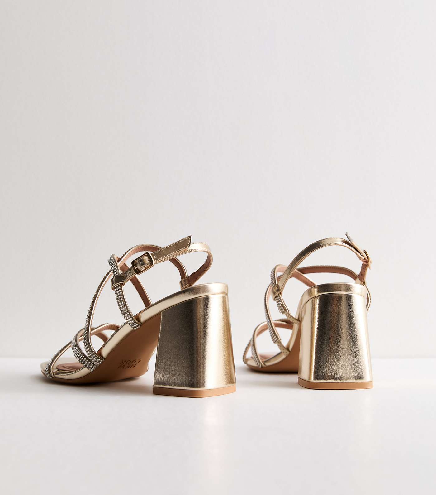 Wide Fit Gold Diamanté Strappy Block Heel Sandals Image 4