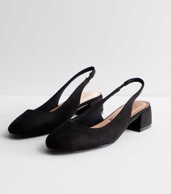 Black Suedette Block Heel Slingback Court Shoes