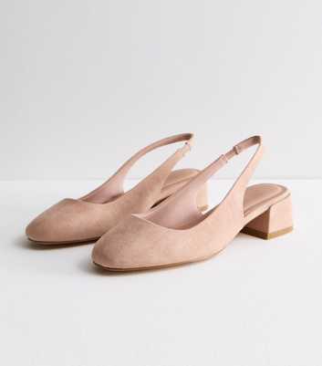 Pale Pink Suedette Block Heel Slingback Court Shoes