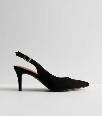 Black Suedette Slingback Stiletto Heel Court Shoes