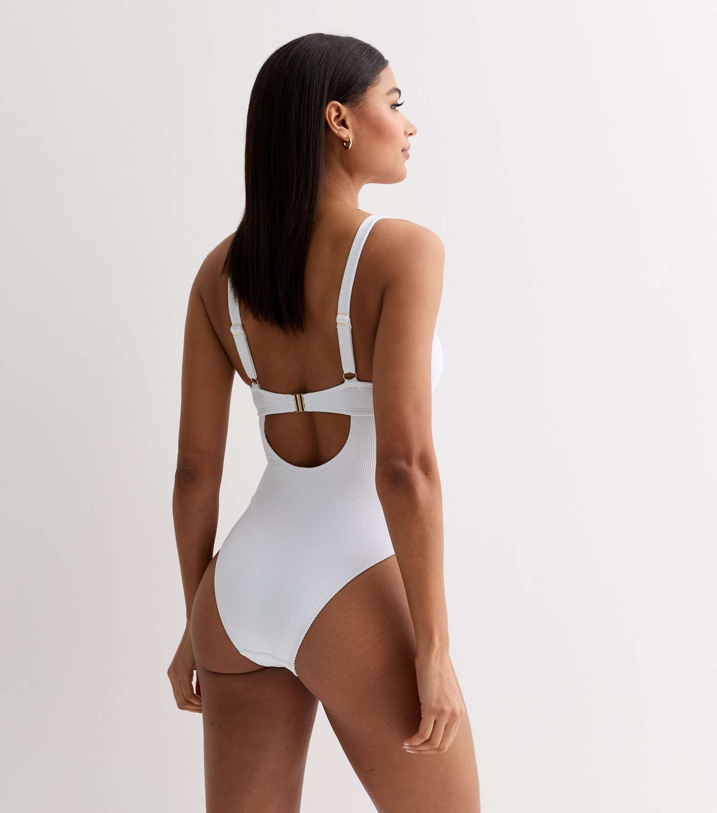 White Textured Ring Underwired Swimsuit Image 4