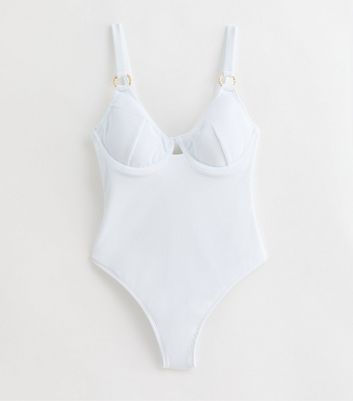 White Textured Ring Underwired Swimsuit New Look