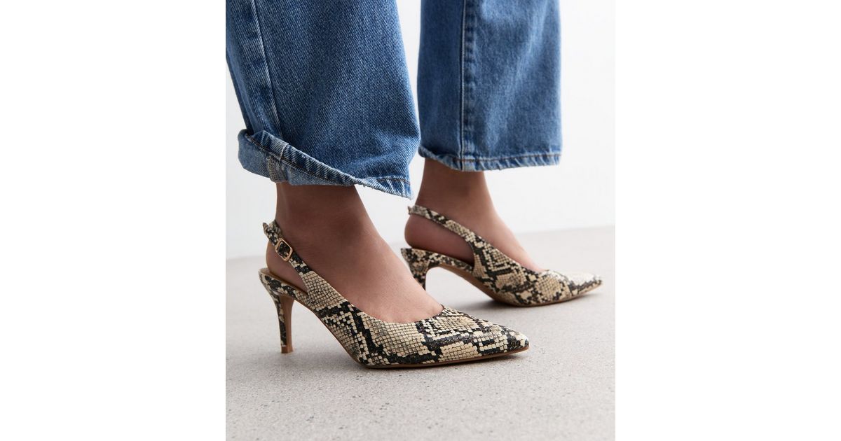High Heel New Look Snake Heels Off White Pointed Slingback
