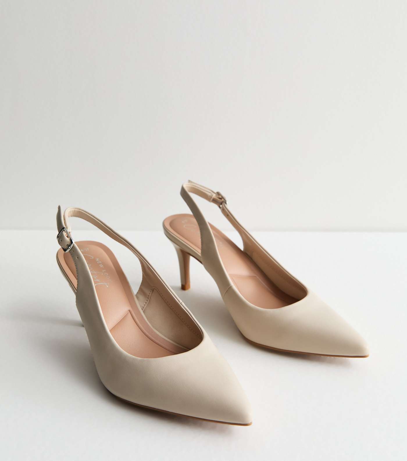 Cream Pointed Slingback Stiletto Heel Court Shoes  Image 3
