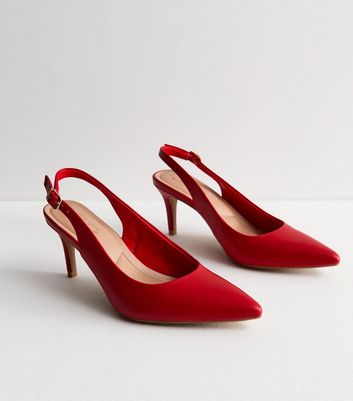 Red Pointed Slingback Stiletto Heel Court Shoes | New Look