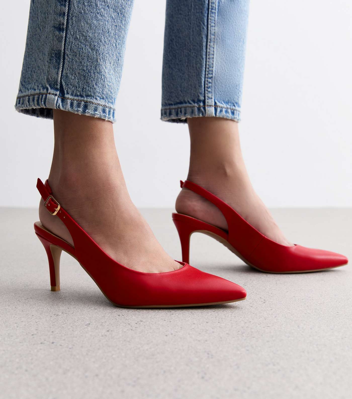 Red Pointed Slingback Stiletto Heel Court Shoes  Image 2