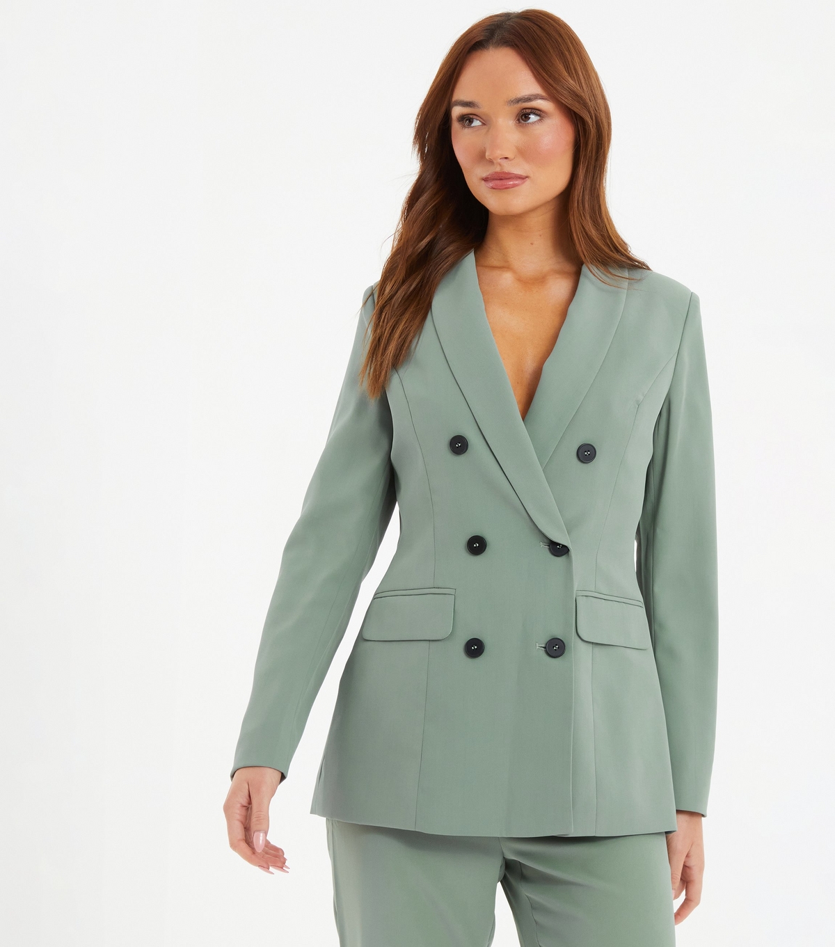 Women's Light Green Double Breasted Blazer Quiz New Look