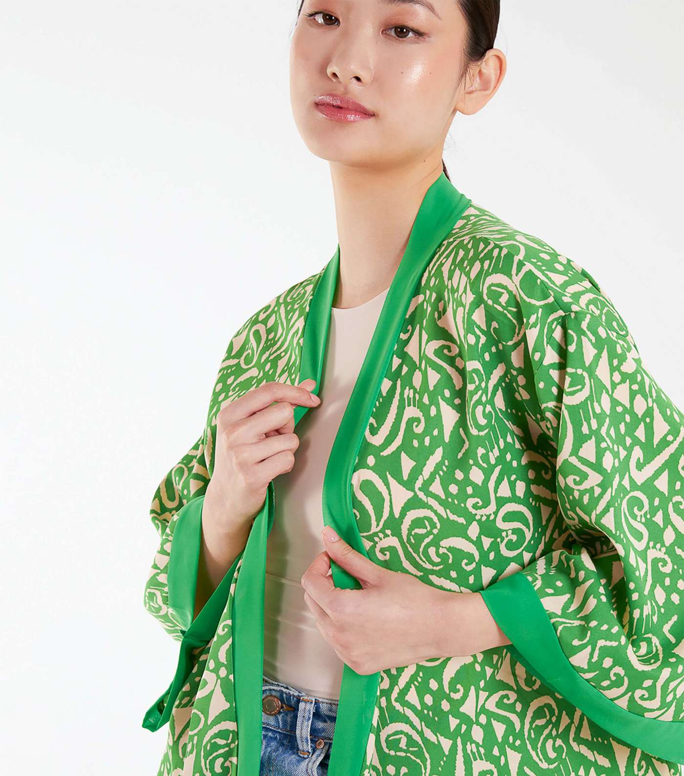 Blue Vanilla Green Abstract Print Kimono Image 3