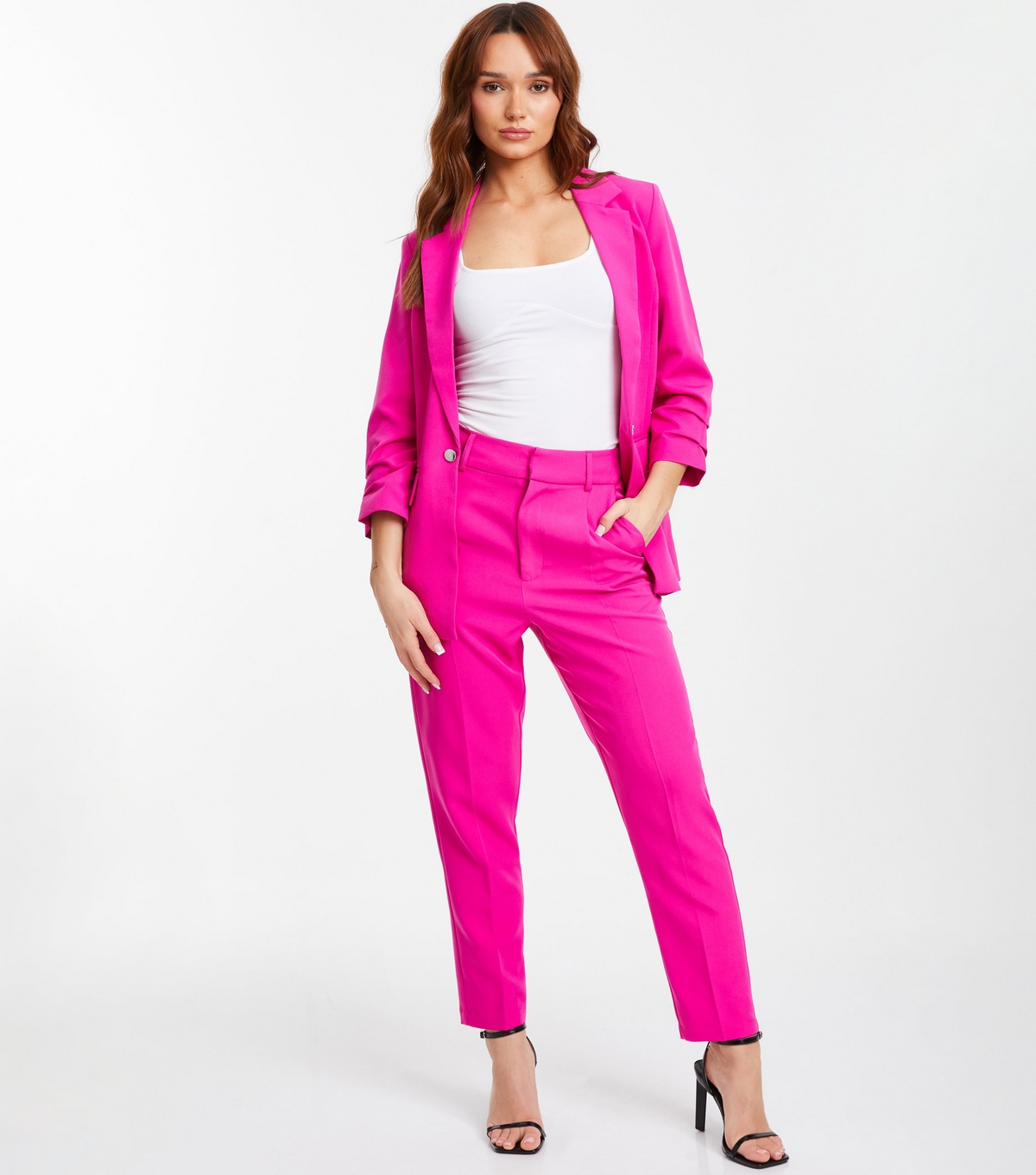 Women's Bright Pink Slim Leg Trousers Quiz New Look