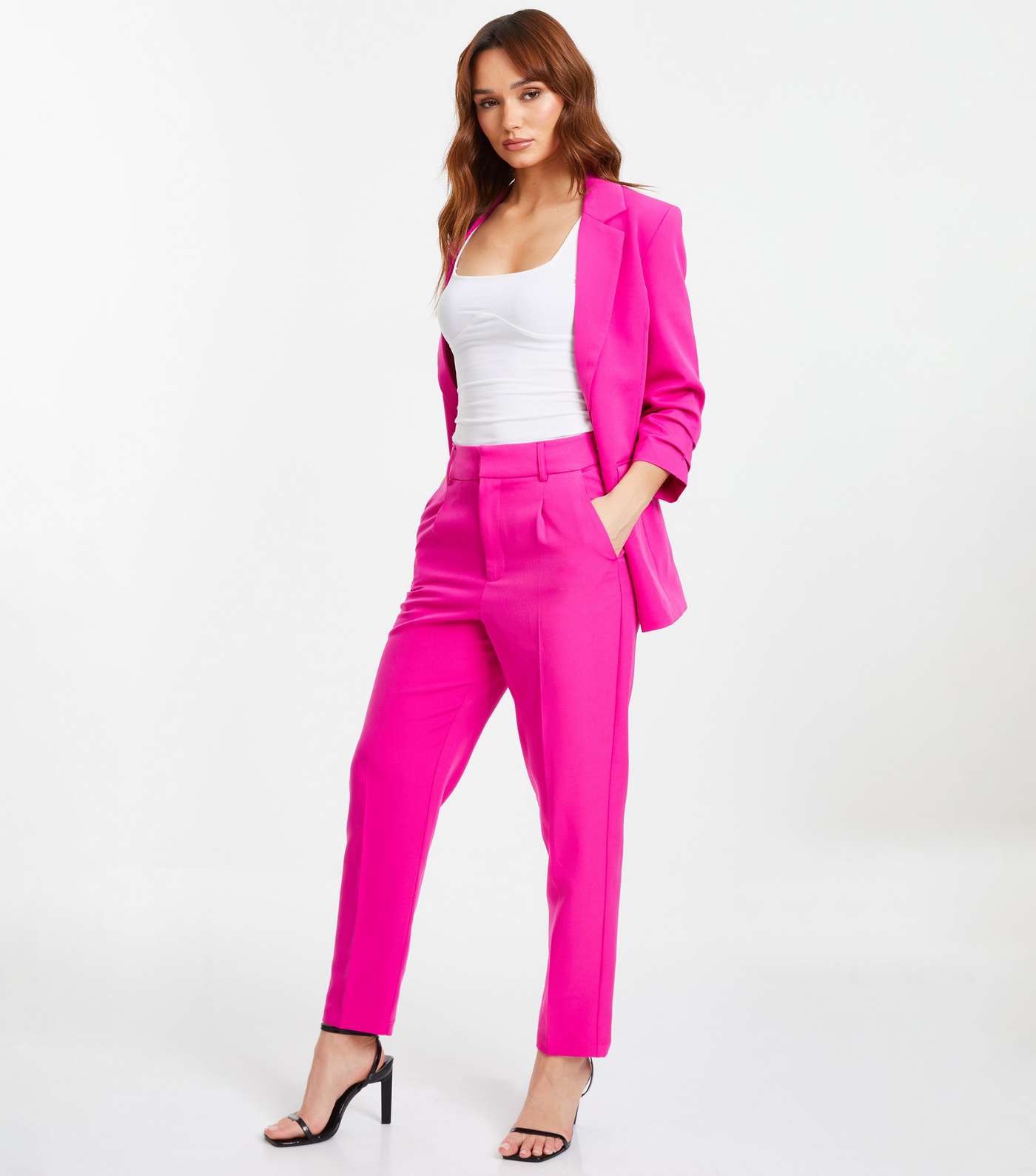 QUIZ Bright Pink Slim Leg Trousers Image 2