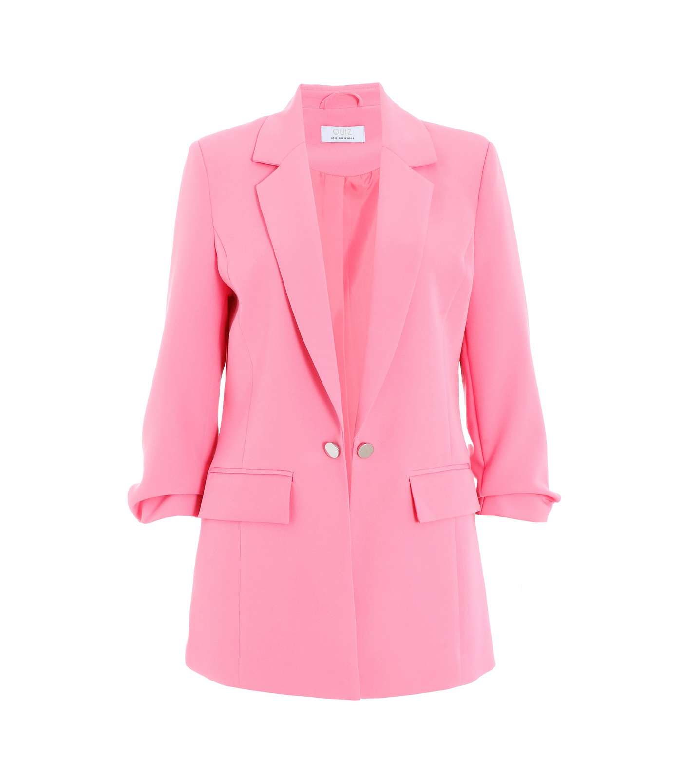QUIZ Bright Pink Ruched Sleeve Blazer Image 4