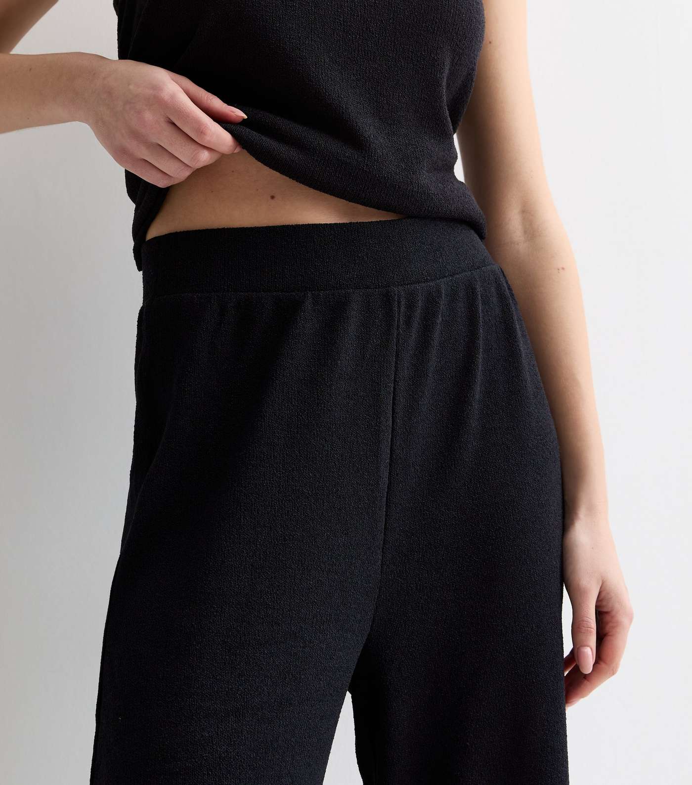 Black Textured Fine Knit Trousers Image 2