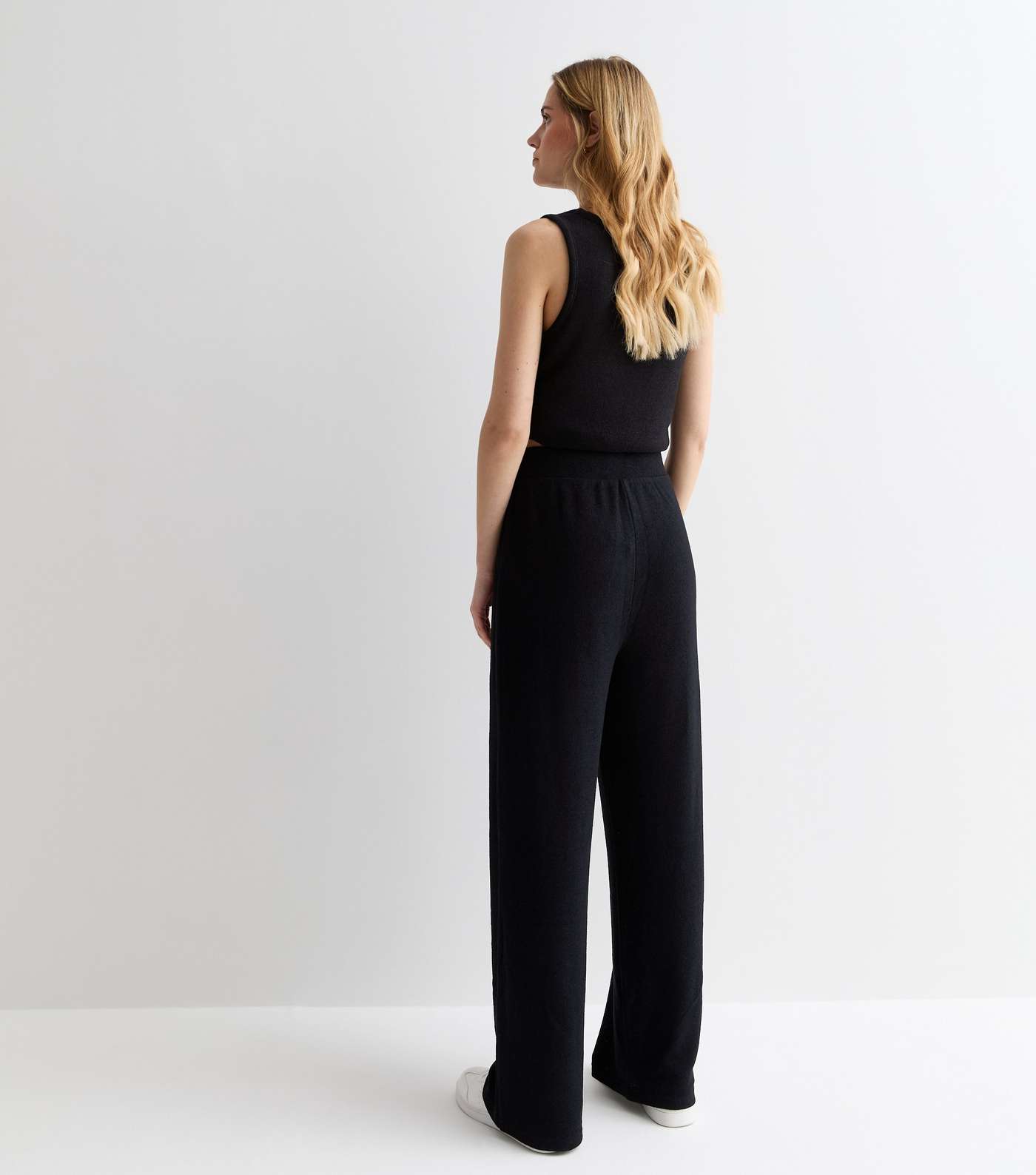 Black Textured Fine Knit Trousers Image 4