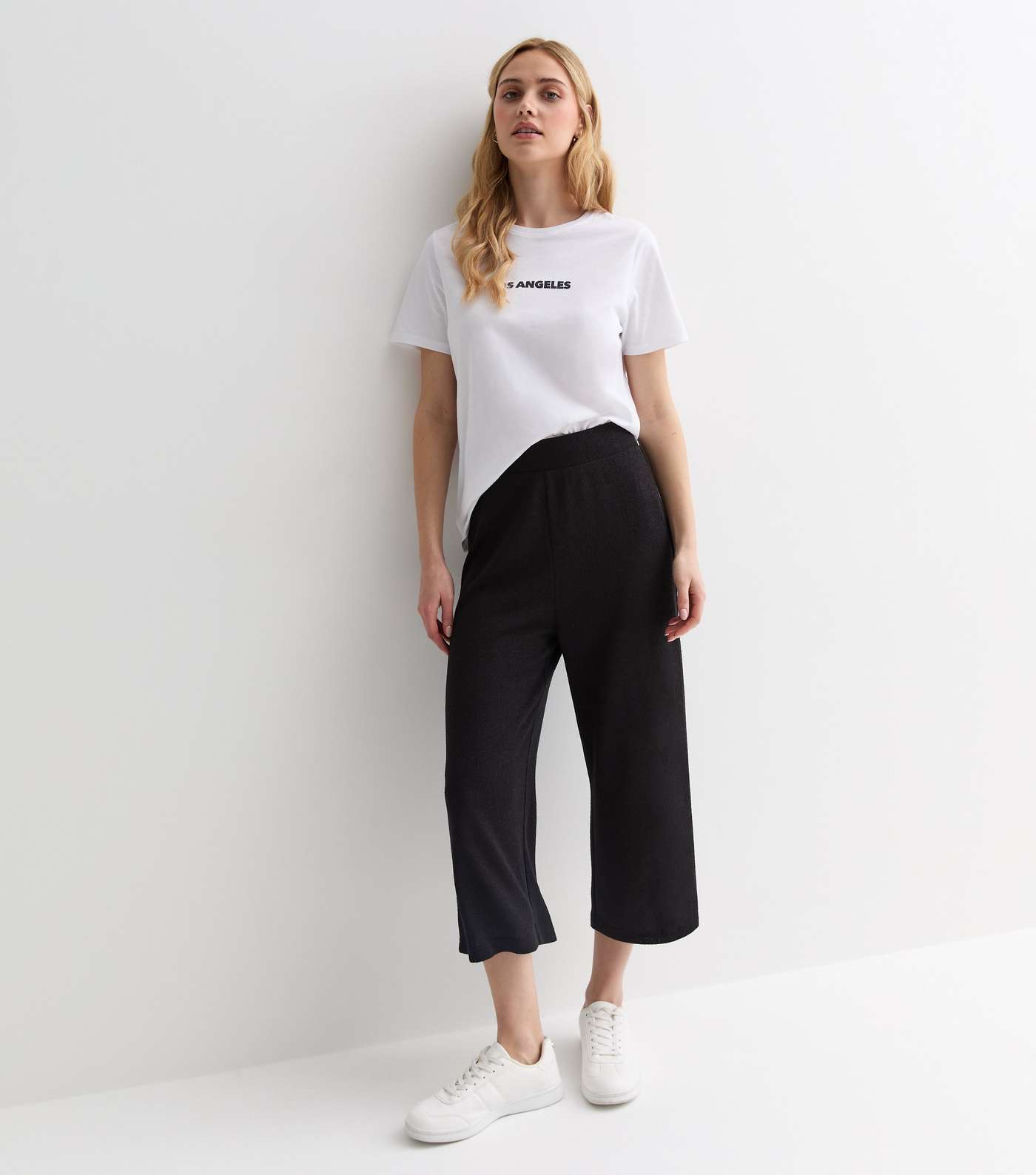 Black Textured Fine Knit Crop Trousers Image 3