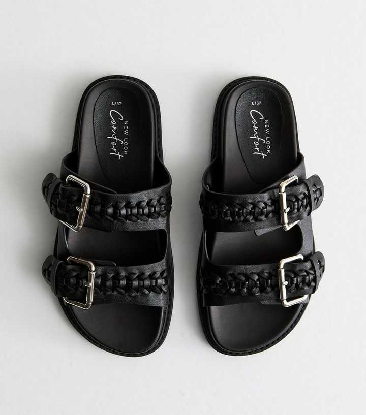 Black Plaited Chunky Sliders