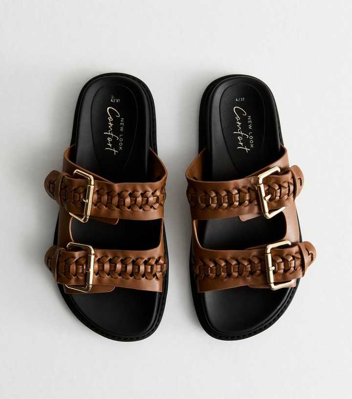 Tan Plaited Chunky Sliders