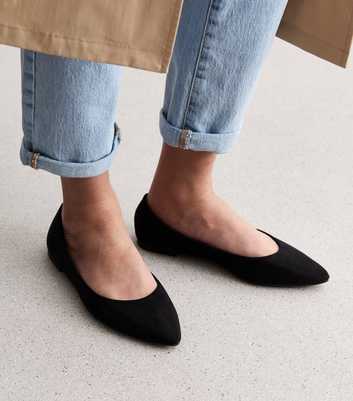 Black Suedette Pointed Ballerina Pumps