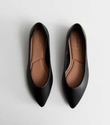 Black Leather-Look Pointed Ballet Pumps