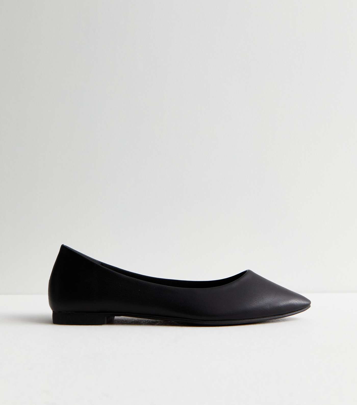 Black Leather-Look Pointed Ballet Pumps Image 3