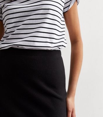 Black Brushed Knit Split Hem Midi Skirt New Look