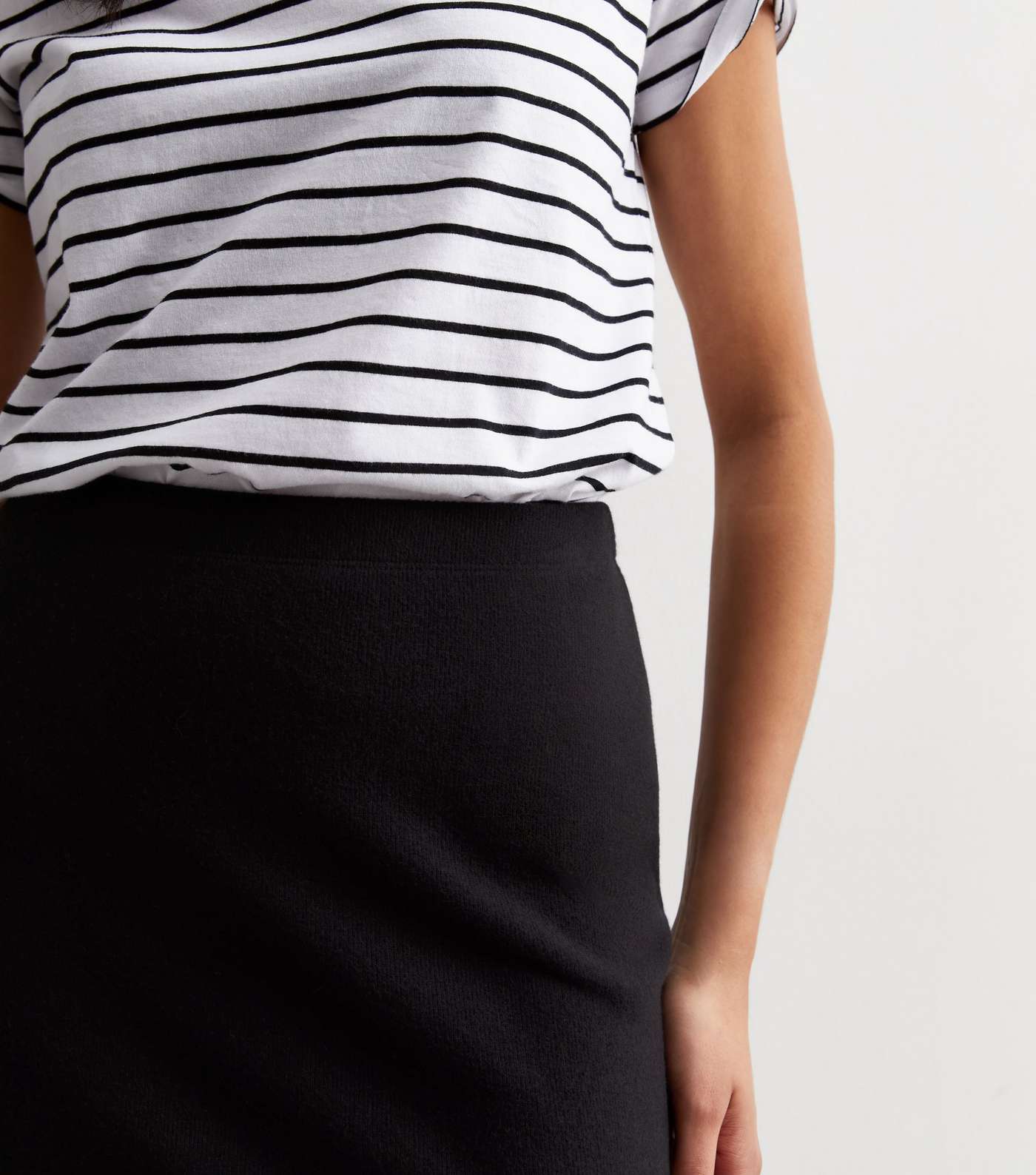 Black Brushed Knit Split Hem Midi Skirt Image 2