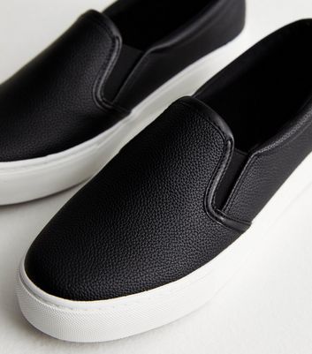 Black leather slip on trainers womens on sale