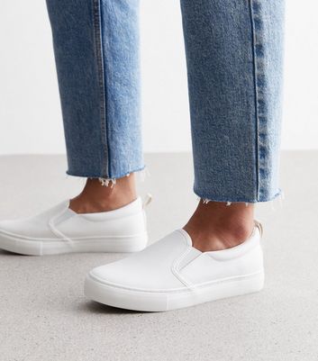 Ladies white leather deals slip on trainers