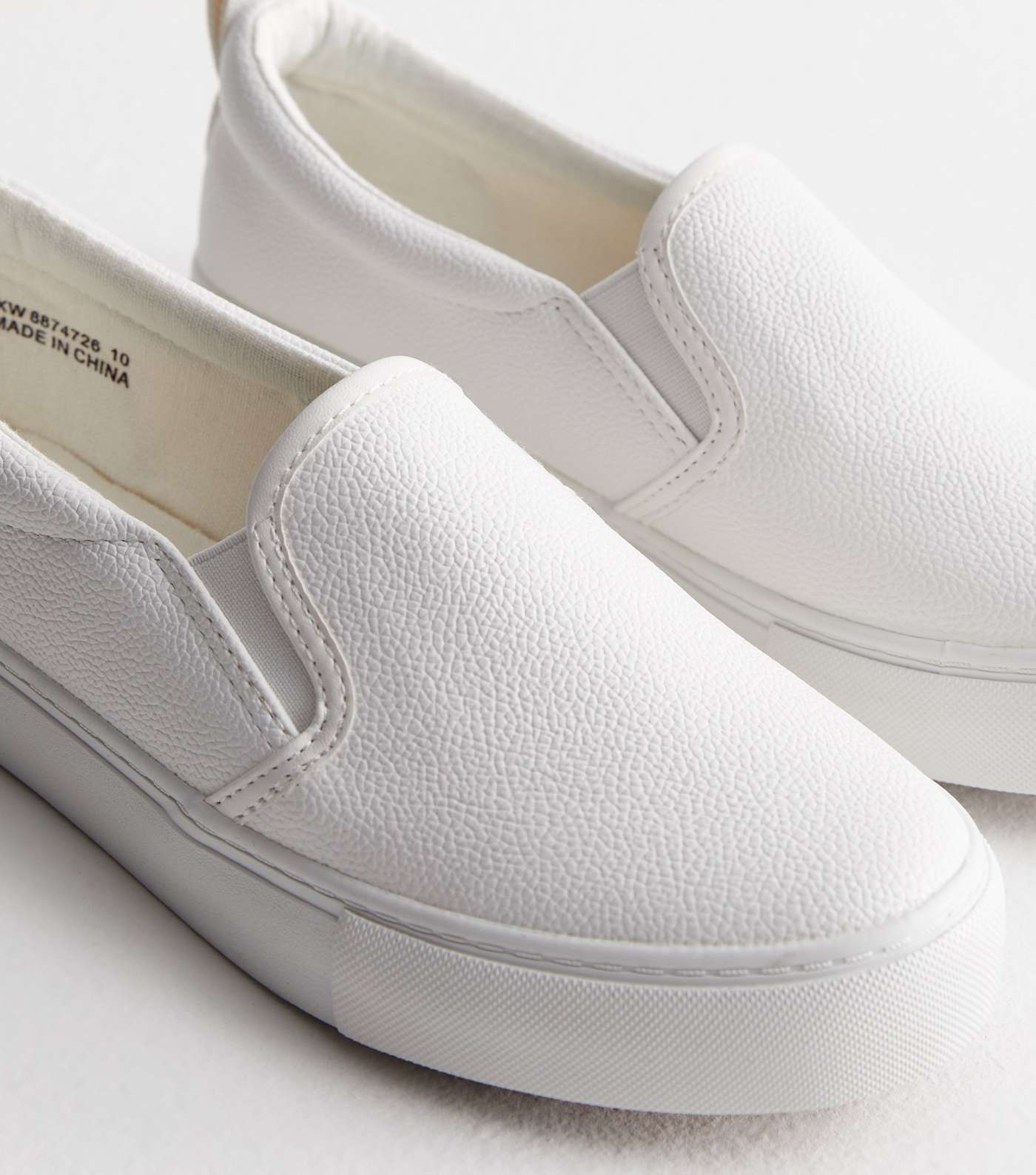 White Leather-Look Slip On Trainers Image 3