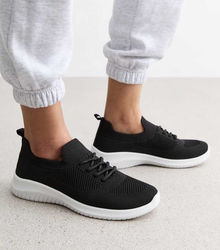 Black Knit Chunky Trainers New Look