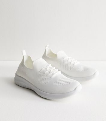 White Knit Chunky Trainers New Look