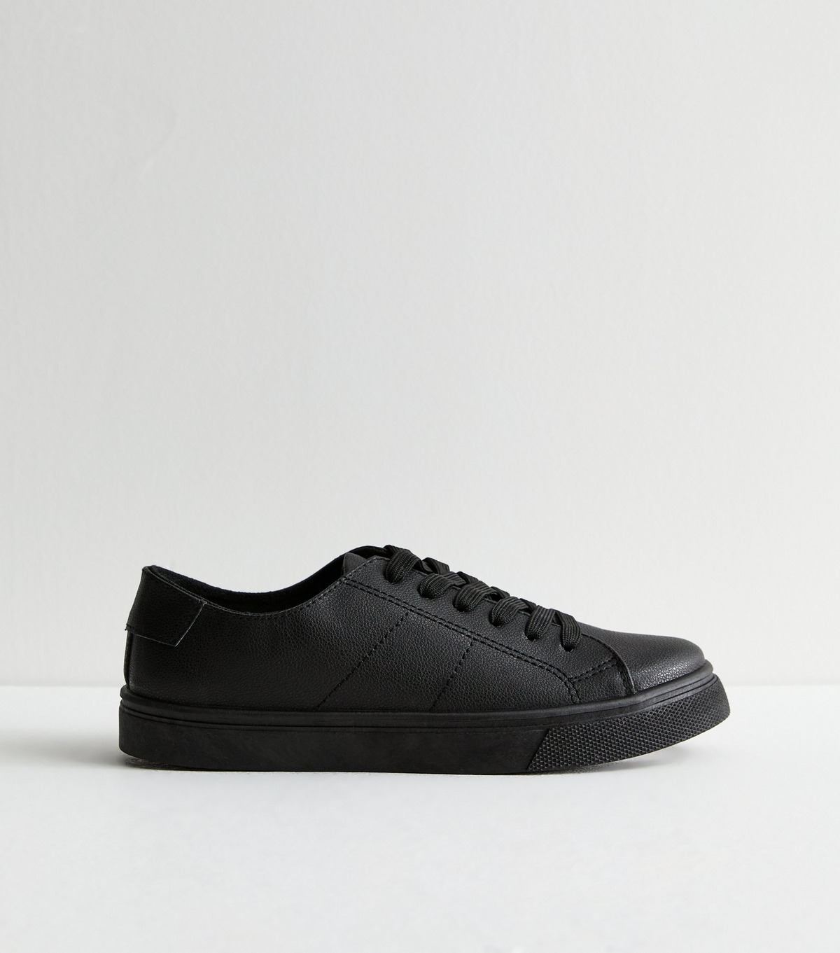 Women's Black Leather-Look Trainers New Look