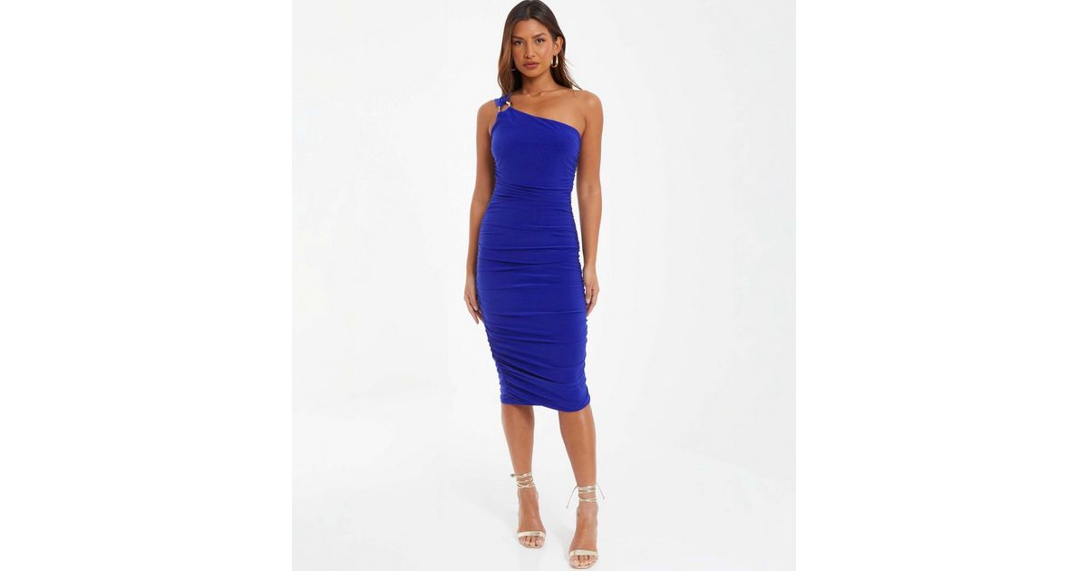 QUIZ Bright Blue One Shoulder Midi Dress New Look