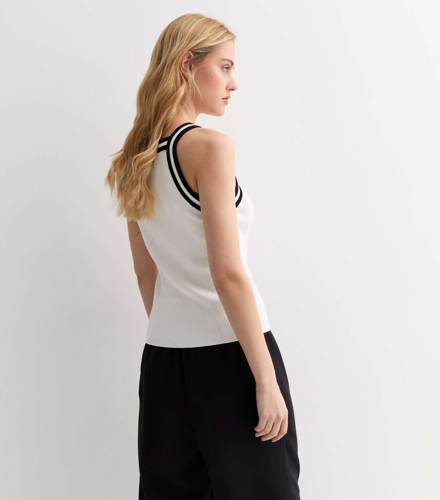 White Ribbed Contrast Vest Image 4