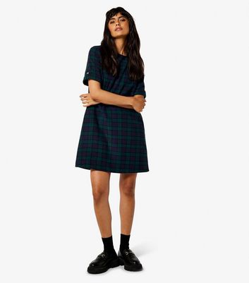 Apricot Navy Check Print Short Sleeve Mini Smock Dress | New Look