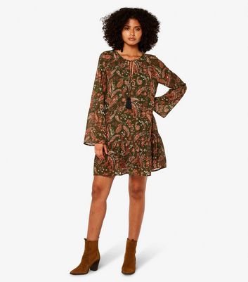 Apricot Green Paisley Print V Neck Mini Dress New Look