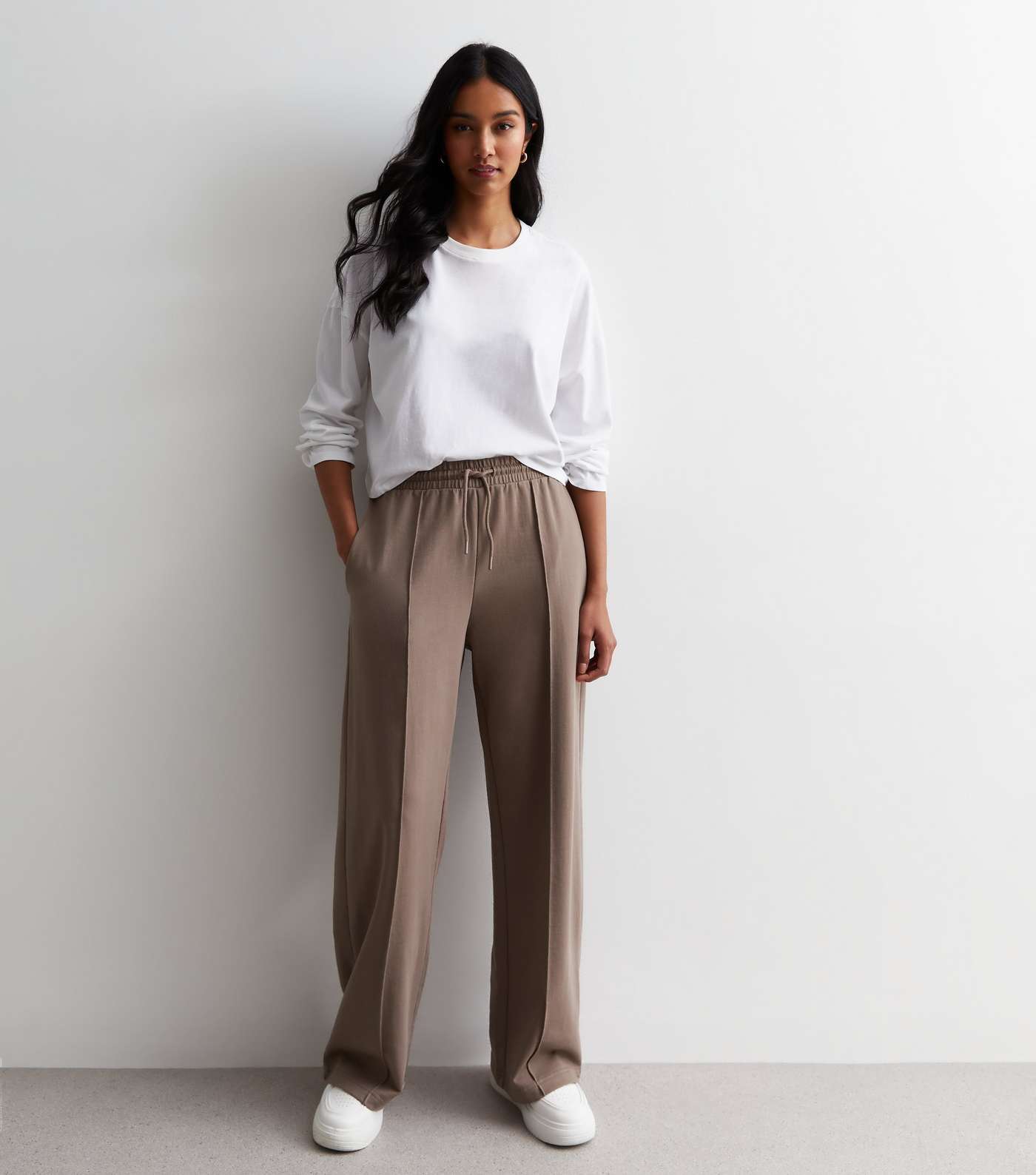 Light Brown Pleat Front Wide Leg Joggers Image 3