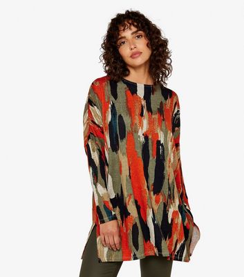 Apricot Multicolour Brush Stroke Long Sleeve Top New Look