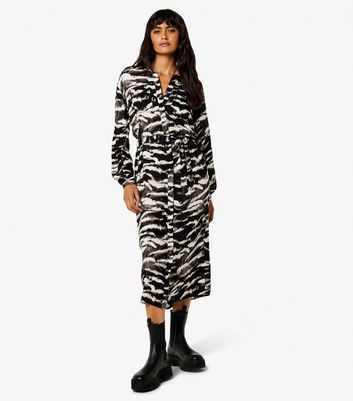 Apricot Black Zebra Print Belted Midi Shirt Dress New Look