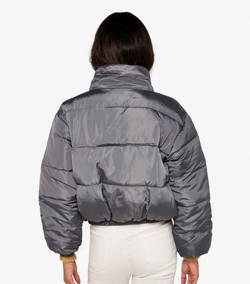 Apricot Grey Cropped Puffer Jacket New Look