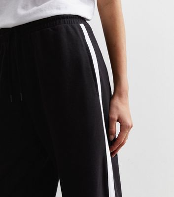 Womens black joggers with cheap white stripe