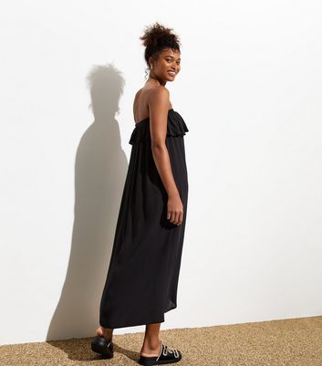 Women's Off The Shoulder Ruffle Maxi Dress - Side Split, Floral Hibiscus Print, Rayon Spandex, Black - View #2