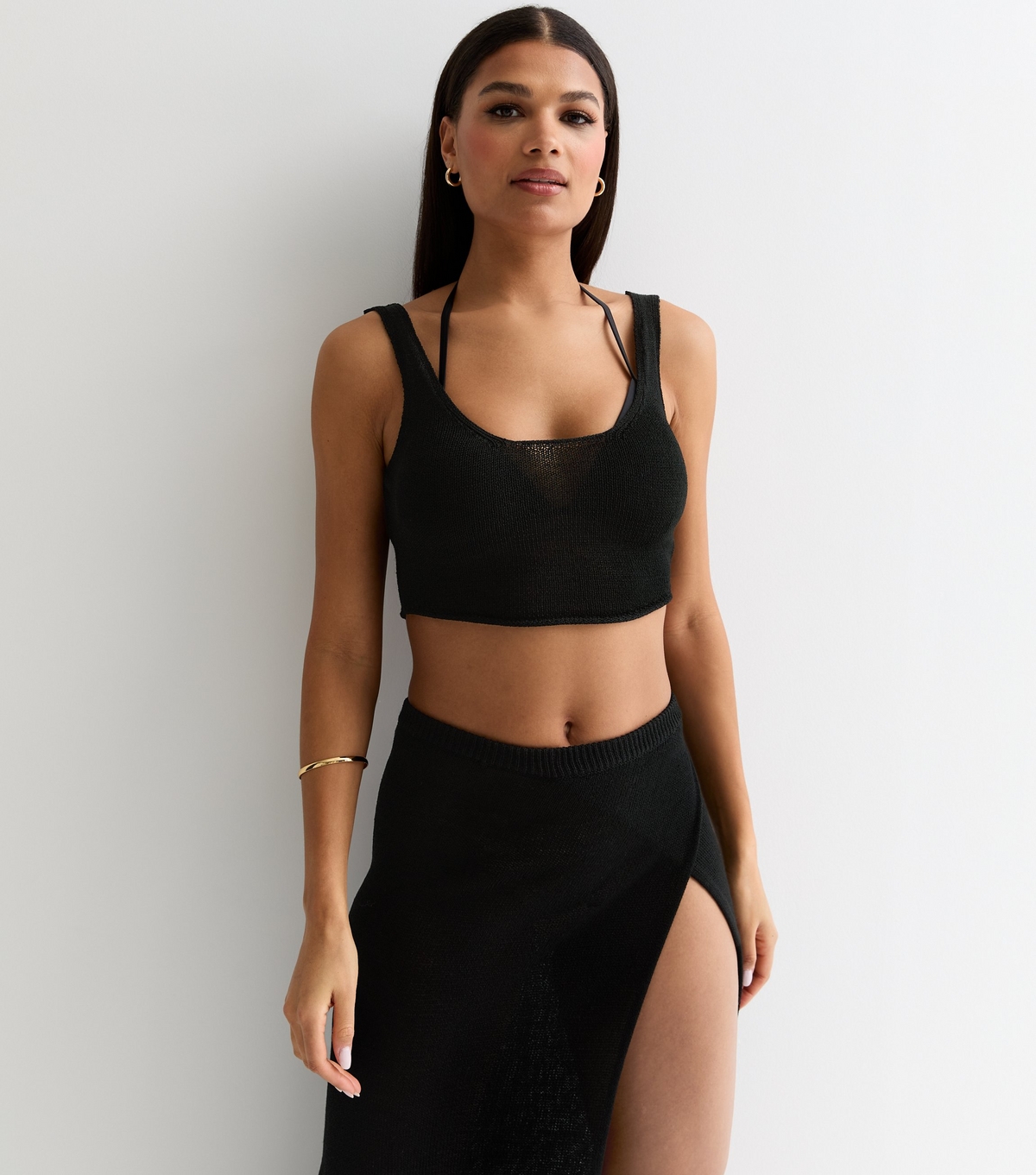 Women's Black Knit Scoop Neck Crop Top New Look