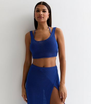 Women's Cotton Scoop Neck Crop Top - Stretchy Comfy Short Sleeve Tee In Spring Blue