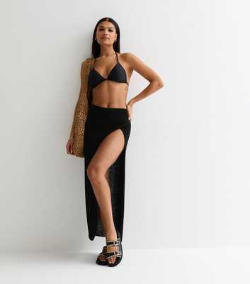 Black Knit Wrap Maxi Beach Skirt