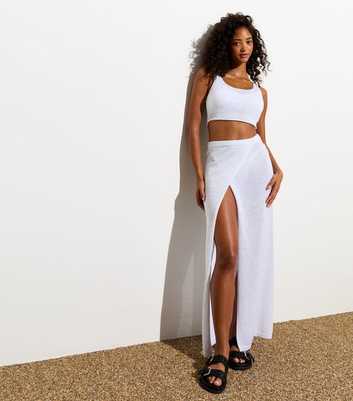 White Knit Wrap Maxi Beach Skirt