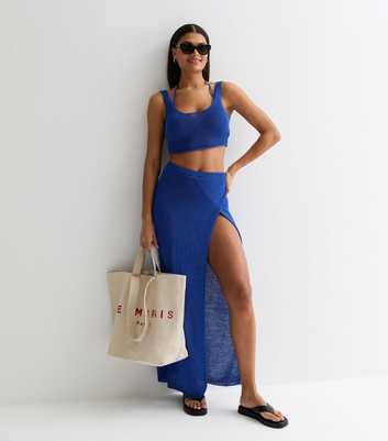 Blue Knit Wrap Maxi Beach Skirt
