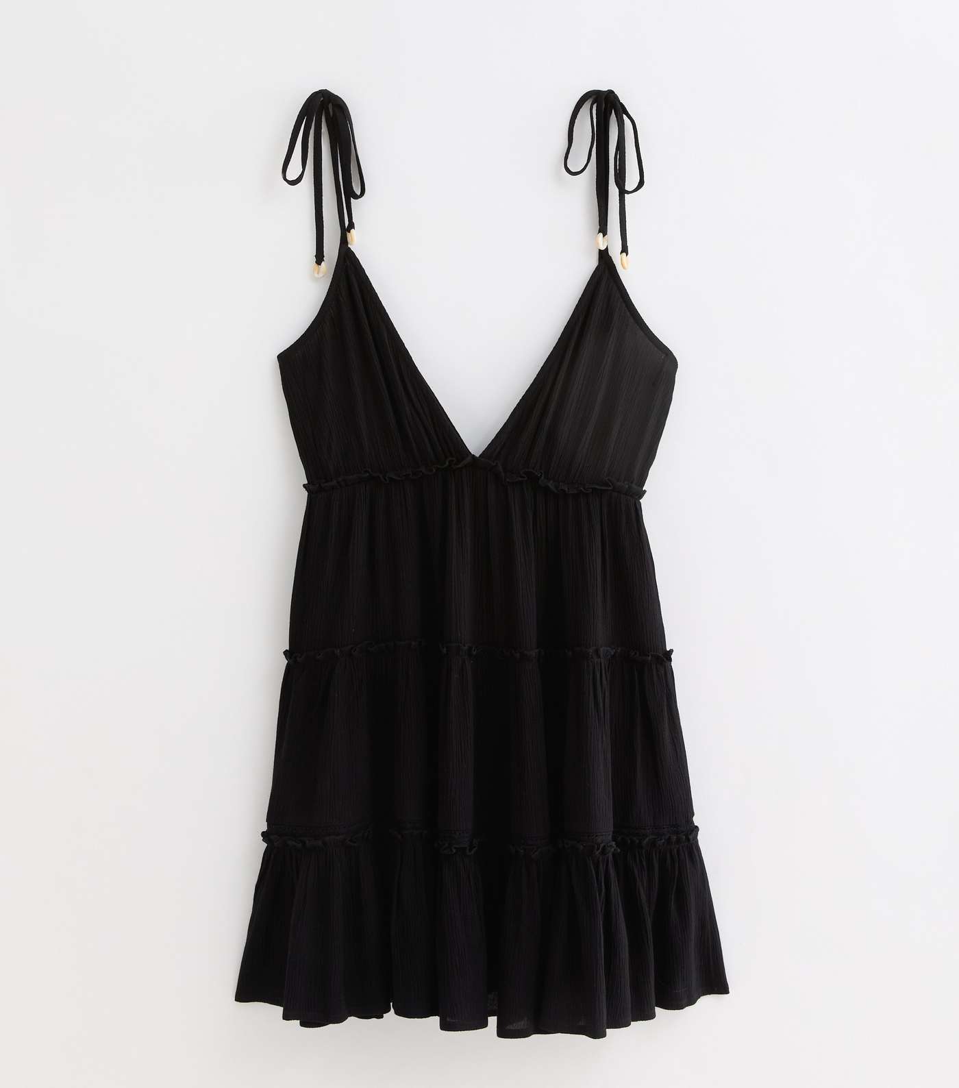 Black Crinkle Tiered Mini Beach Dress Image 5